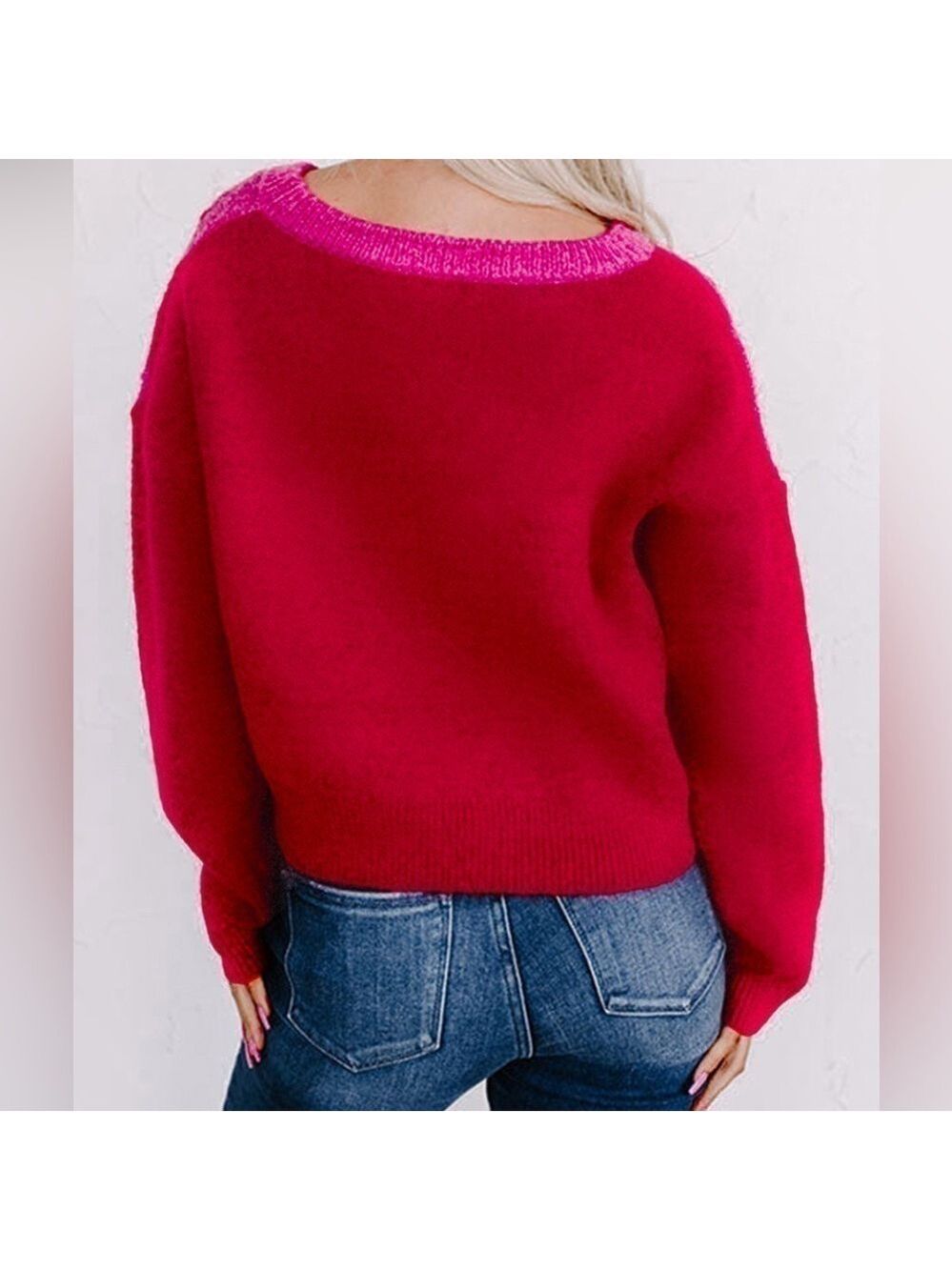 Multicolor Checkered Pattern Heart Detail Textured Sweater Women’s Size Large - Picture 2 of 5